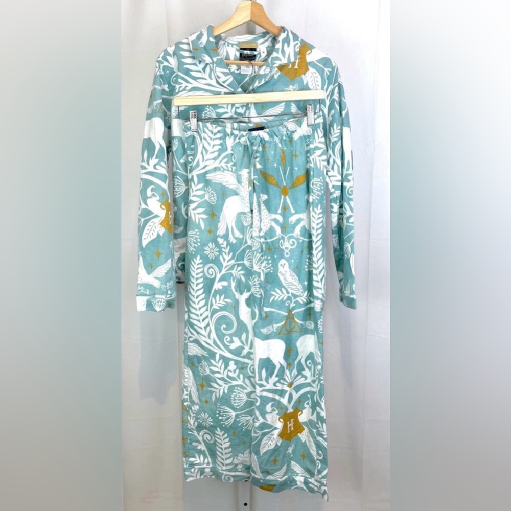 POTTERY BARN Teen Harry Potter Patronus Damask Flannel Pajama Set Mystic Mint S